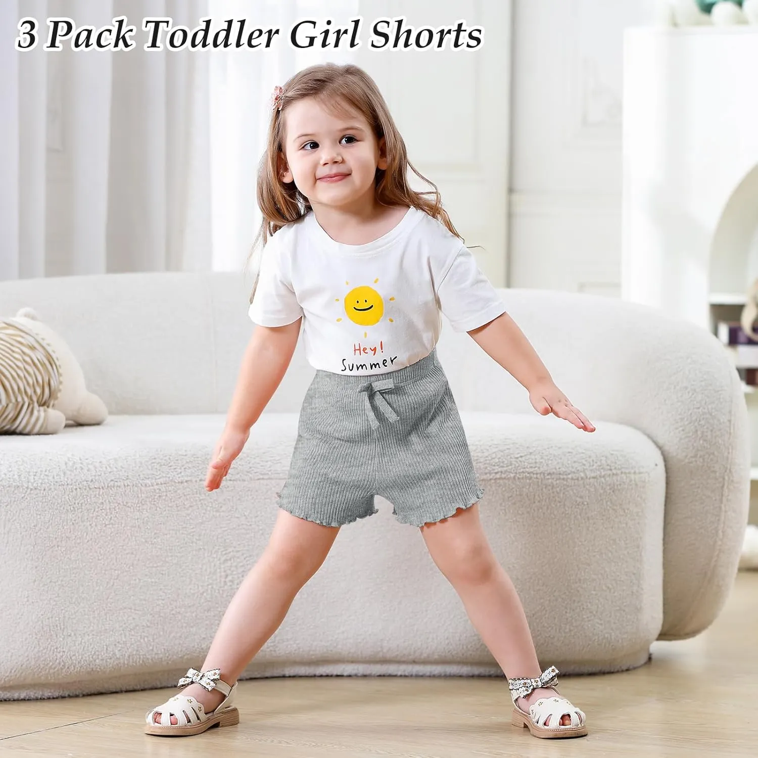 3 Pack Baby Toddler Girl Shorts Ribbed Infant Girls Solid Color Soft Elastic Bow Waist Ruffle Summer Casual Shorts