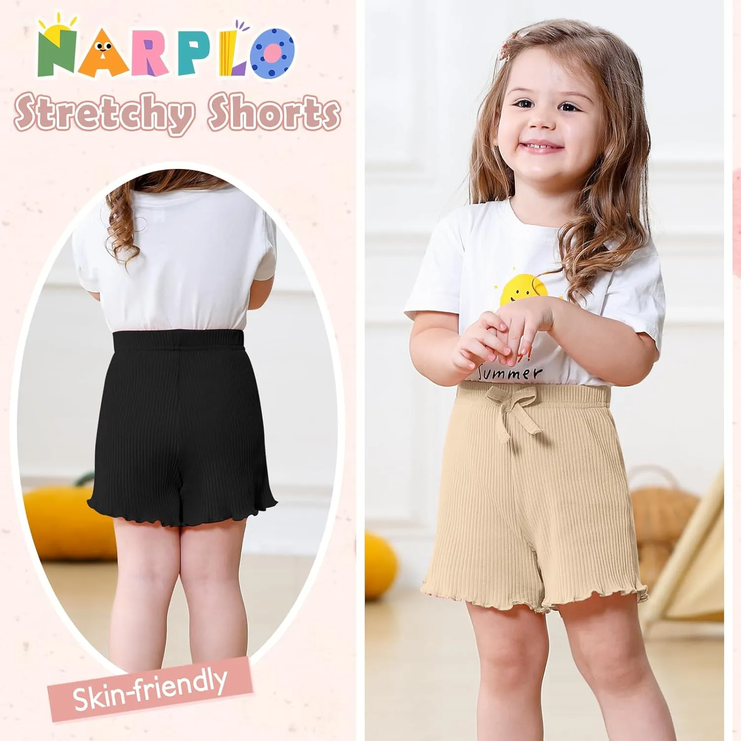 3 Pack Baby Toddler Girl Shorts Ribbed Infant Girls Solid Color Soft Elastic Bow Waist Ruffle Summer Casual Shorts