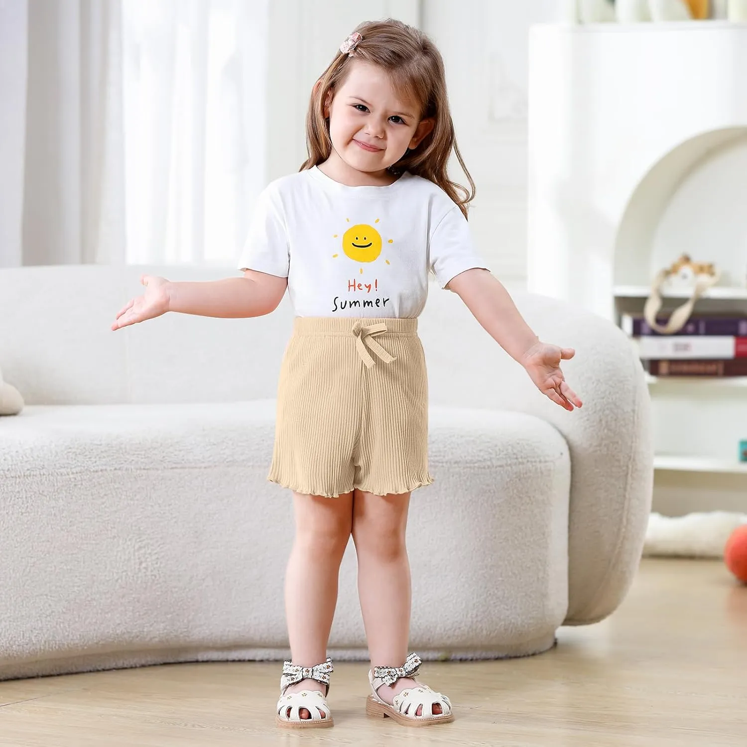 3 Pack Baby Toddler Girl Shorts Ribbed Infant Girls Solid Color Soft Elastic Bow Waist Ruffle Summer Casual Shorts
