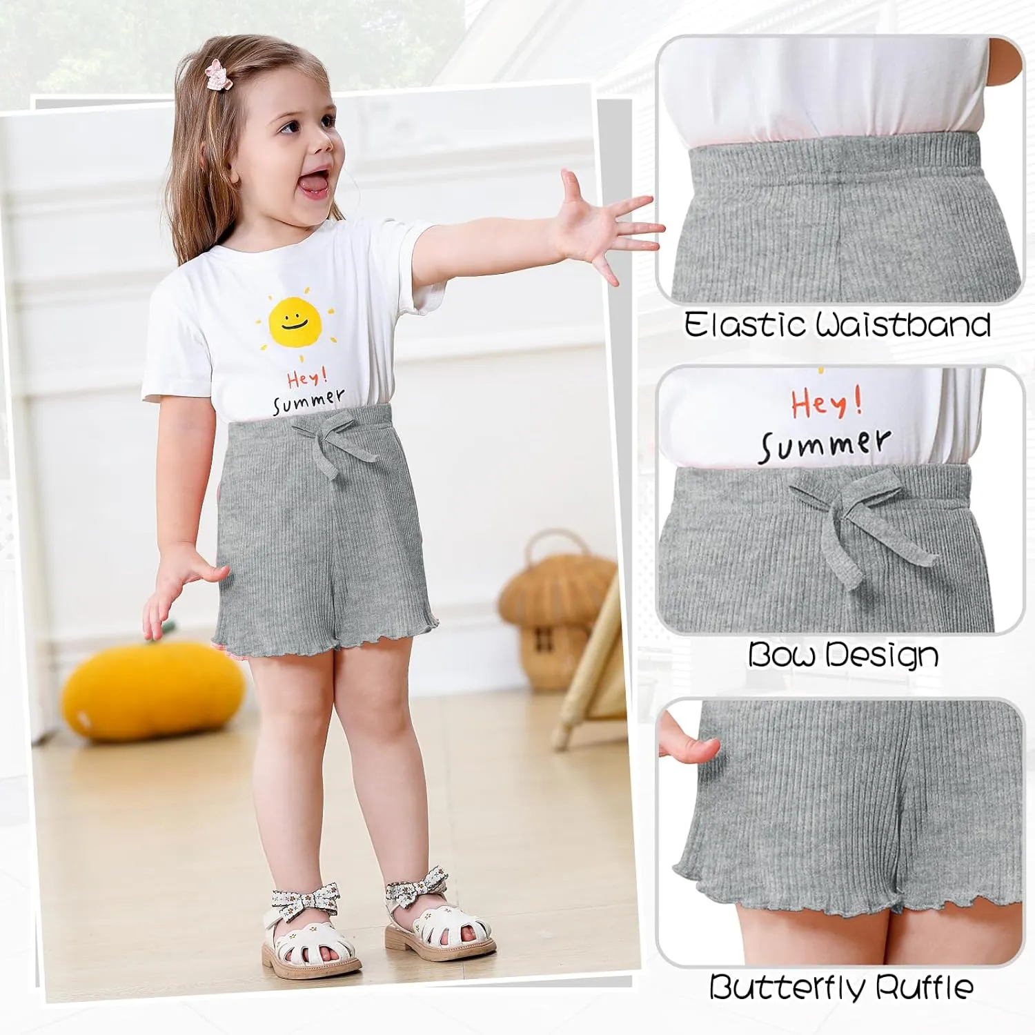 3 Pack Baby Toddler Girl Shorts Ribbed Infant Girls Solid Color Soft Elastic Bow Waist Ruffle Summer Casual Shorts