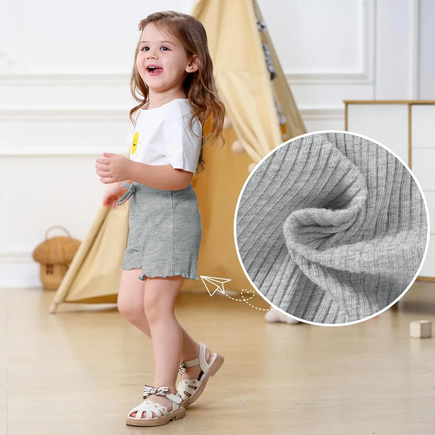 3 Pack Baby Toddler Girl Shorts Ribbed Infant Girls Solid Color Soft Elastic Bow Waist Ruffle Summer Casual Shorts