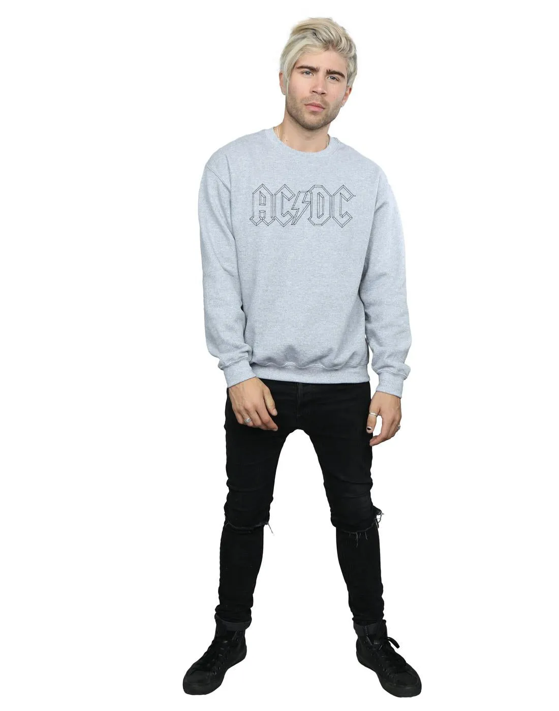 AC/DC Mens Black Outline Logo Cotton Sweatshirt