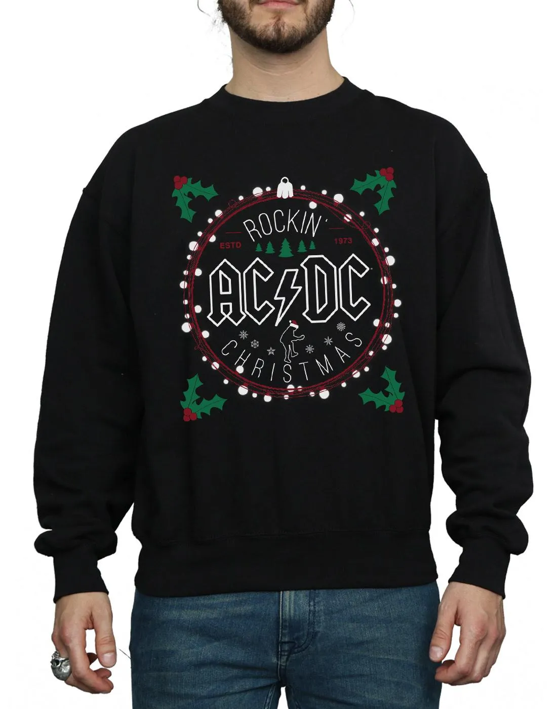 AC/DC Mens Christmas Circle Cotton Sweatshirt