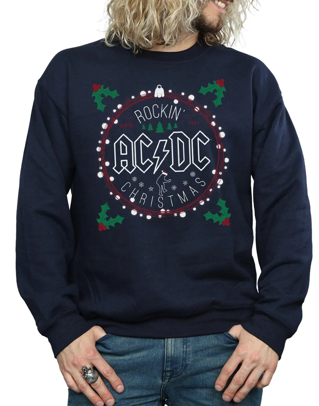 AC/DC Mens Christmas Circle Cotton Sweatshirt