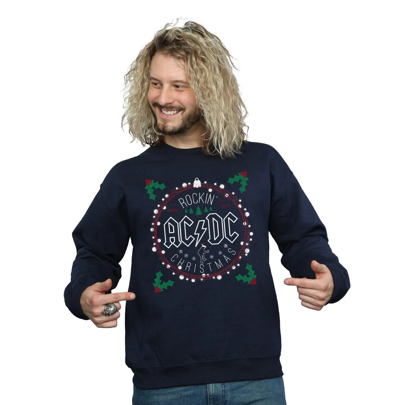 AC/DC Mens Christmas Circle Cotton Sweatshirt