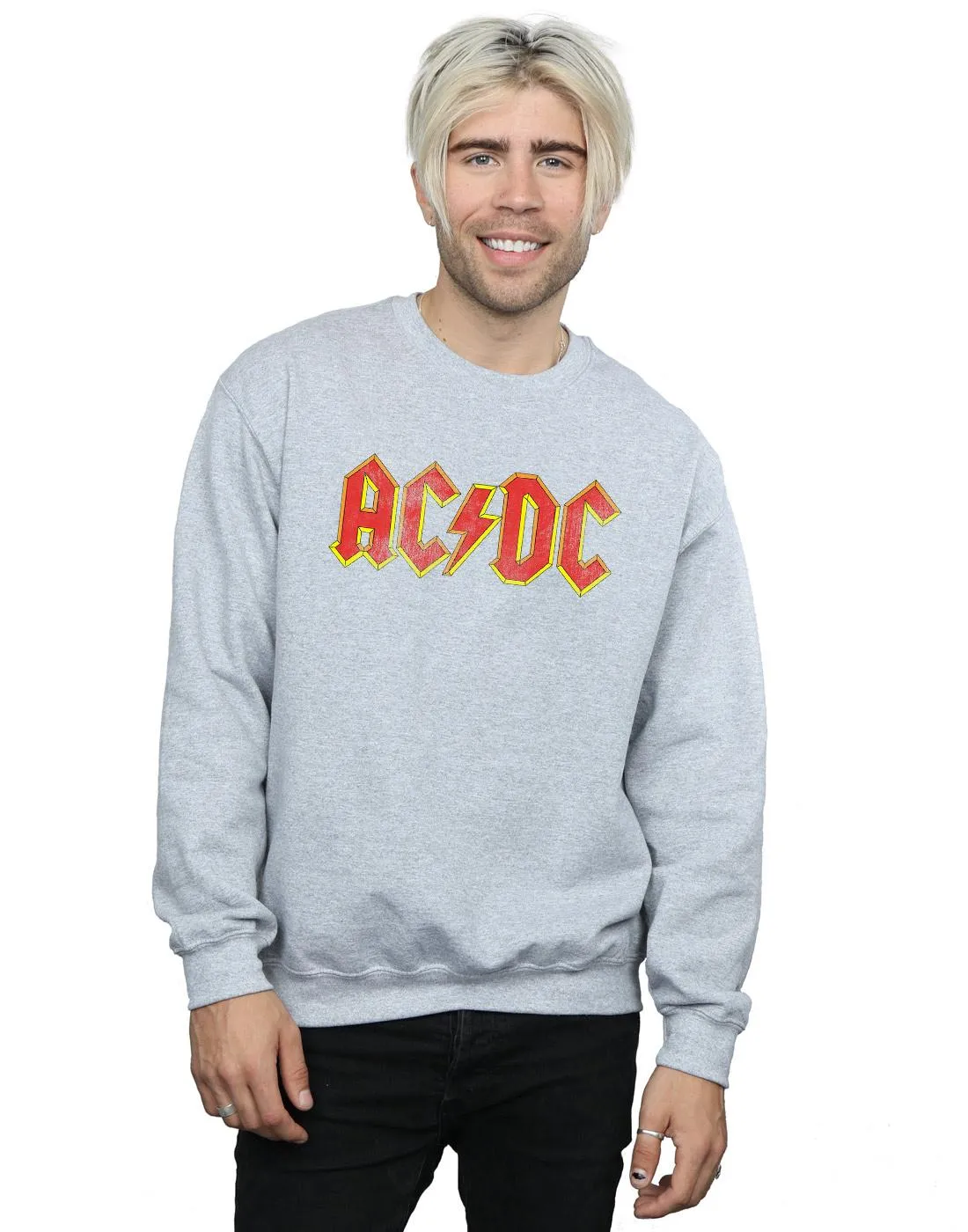AC/DC Mens Distressed Logo Cotton Sweatshirt
