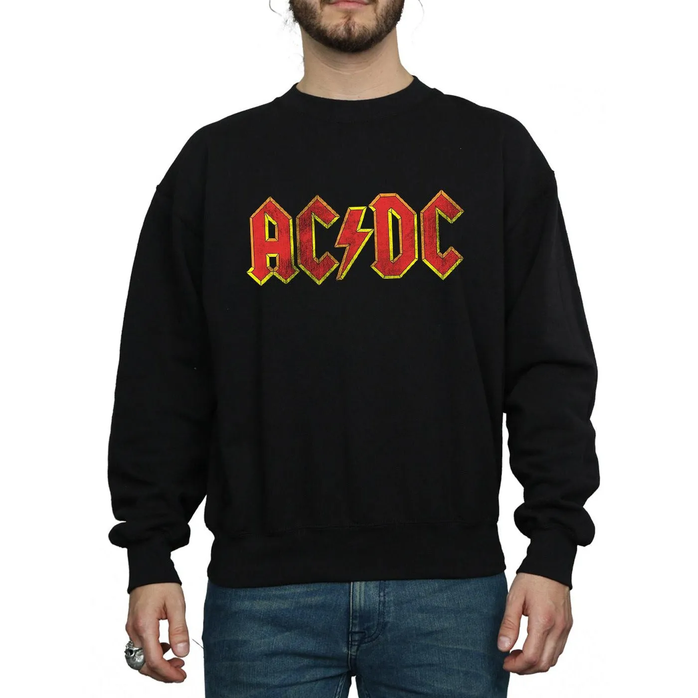 AC/DC Mens Distressed Logo Cotton Sweatshirt