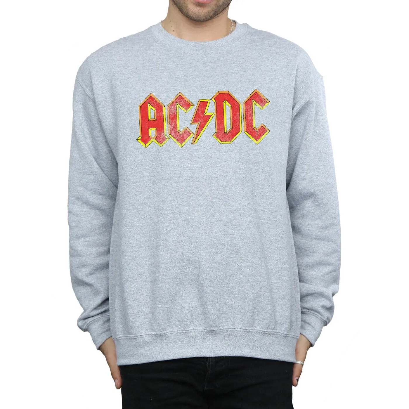 AC/DC Mens Distressed Logo Cotton Sweatshirt