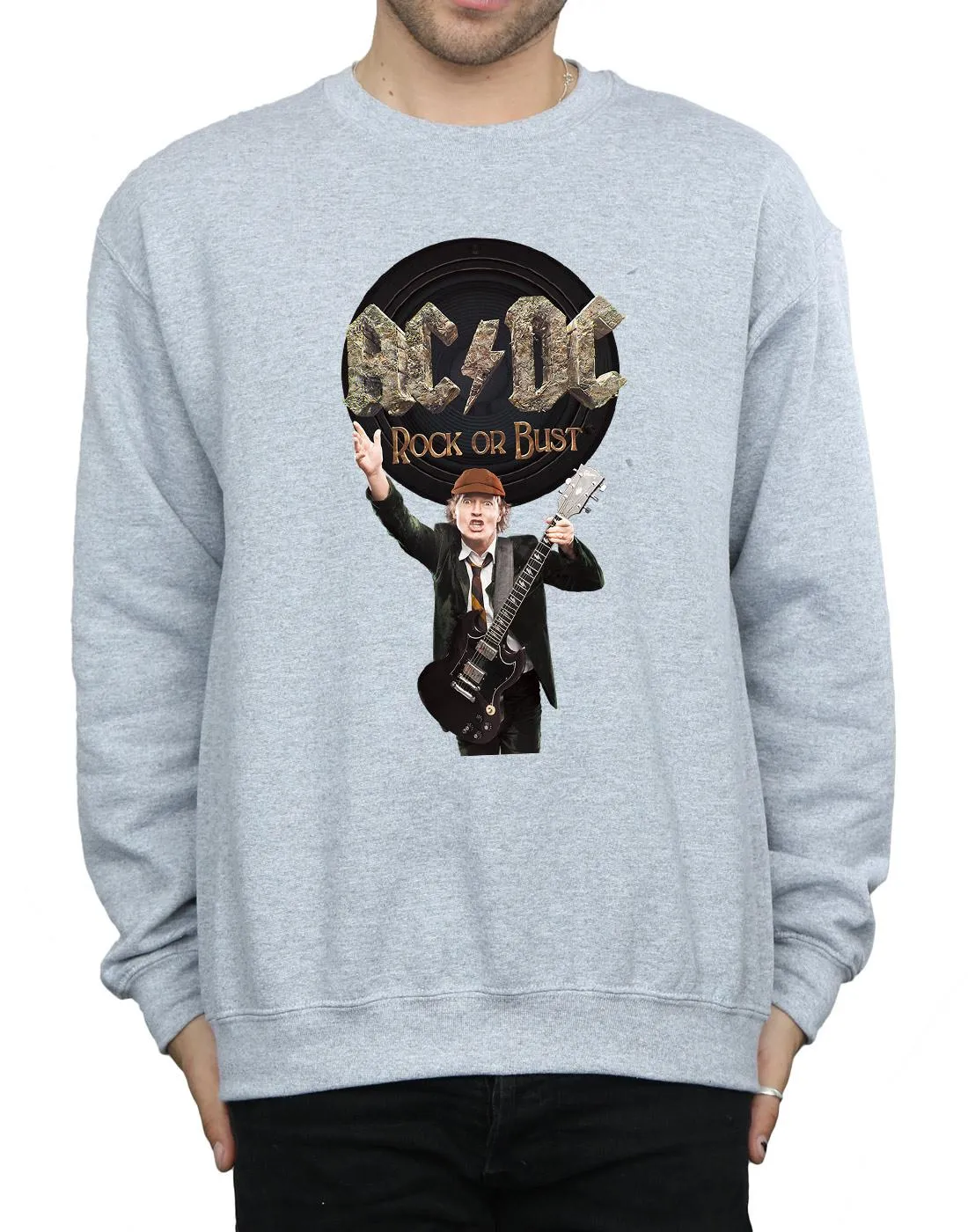 AC/DC Mens Rock Or Bust Angus Young Cotton Sweatshirt