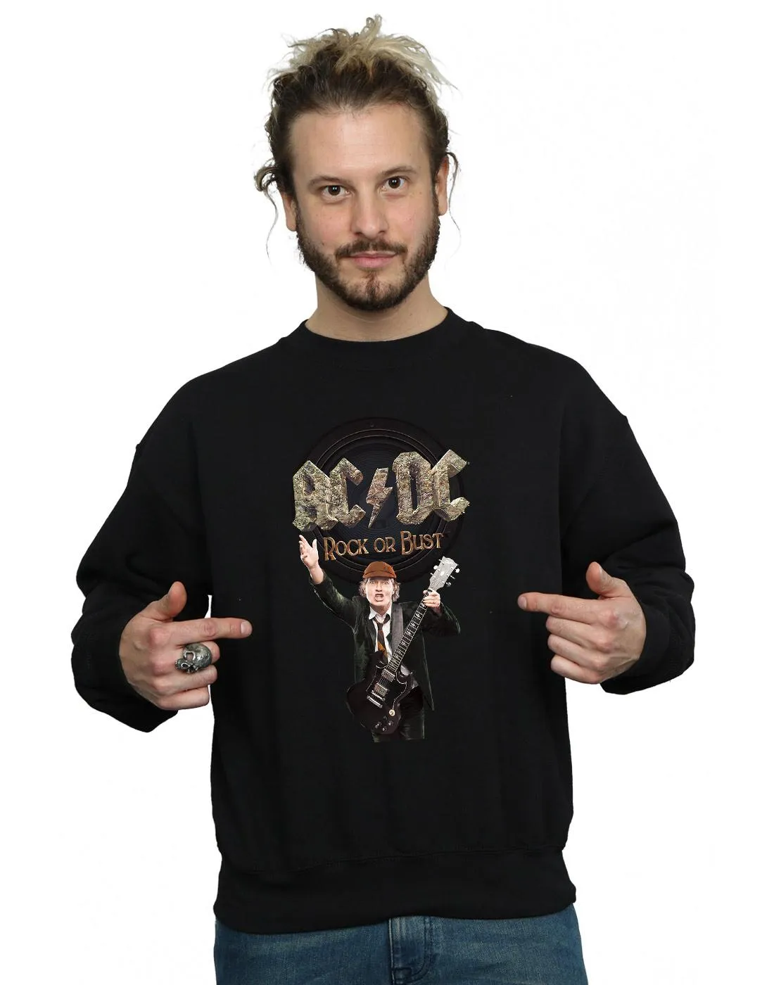 AC/DC Mens Rock Or Bust Angus Young Cotton Sweatshirt