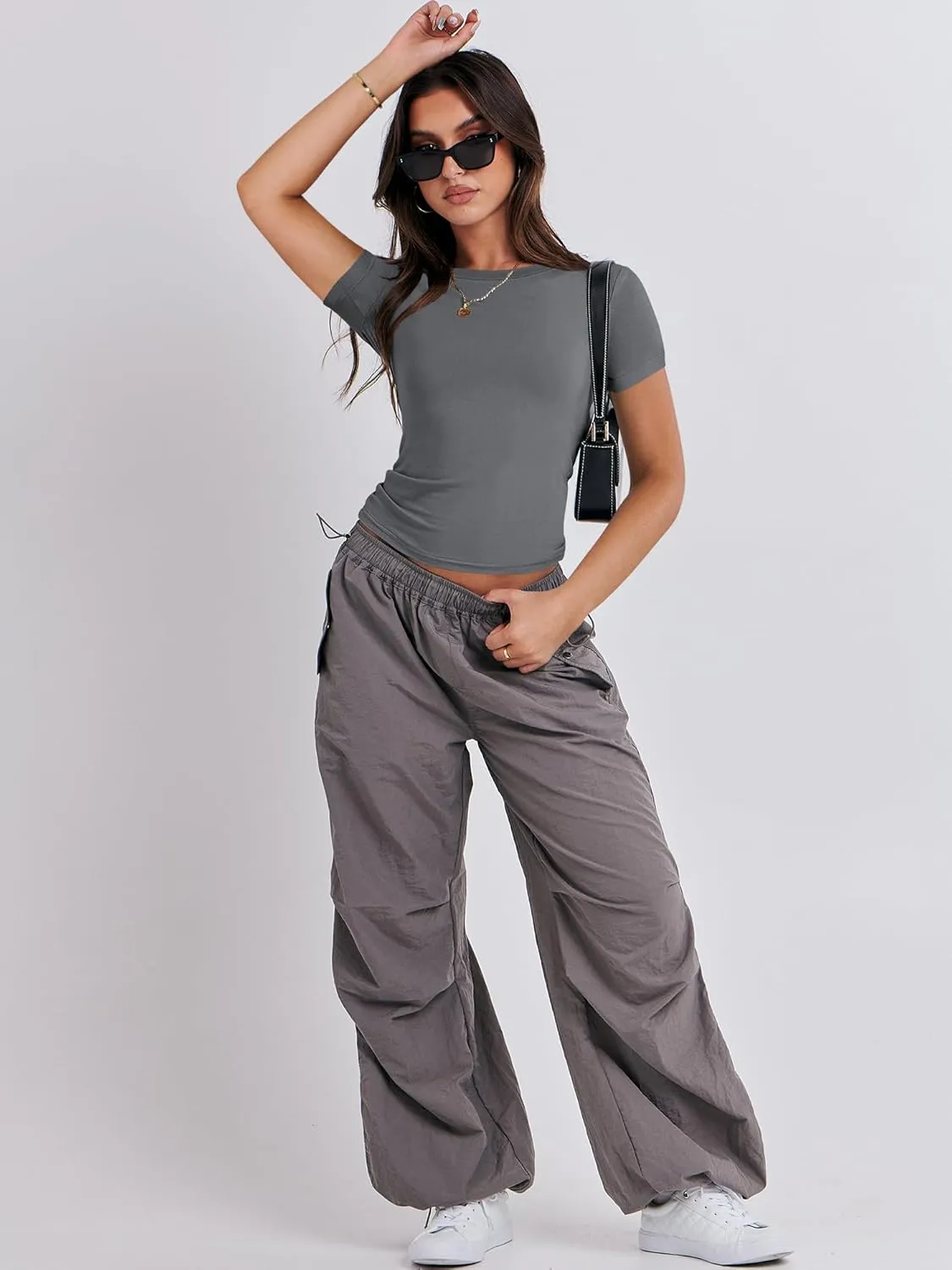 ANRABESS Womens Short Sleeve Summer T Shirts Crew Neck Slim Fit Basic Tees 2025 Crop Tops Y2k Clothes Outfits