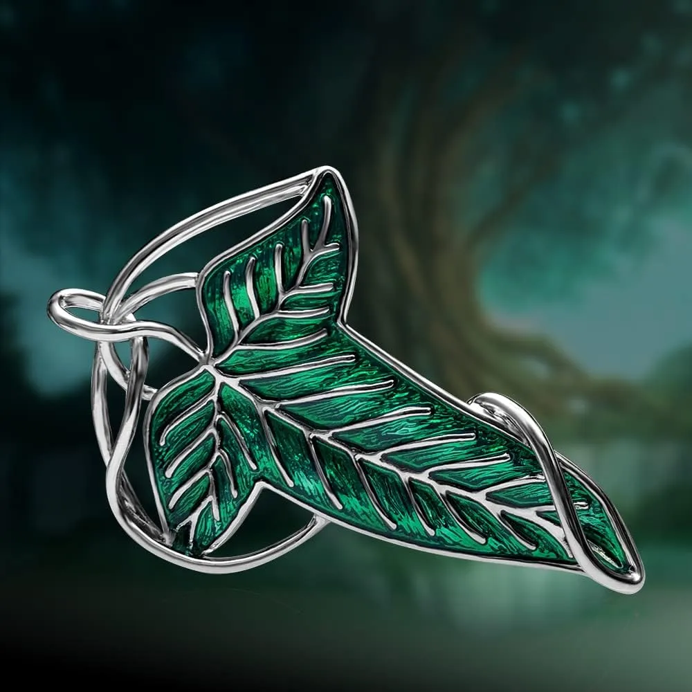 Bahamut Elegant Elven Green Tree Leaf Enamel Pins Brooch for Women Men Suit Pendant Necklace,Cloak Clasp Brooches Cosplay Jewelry