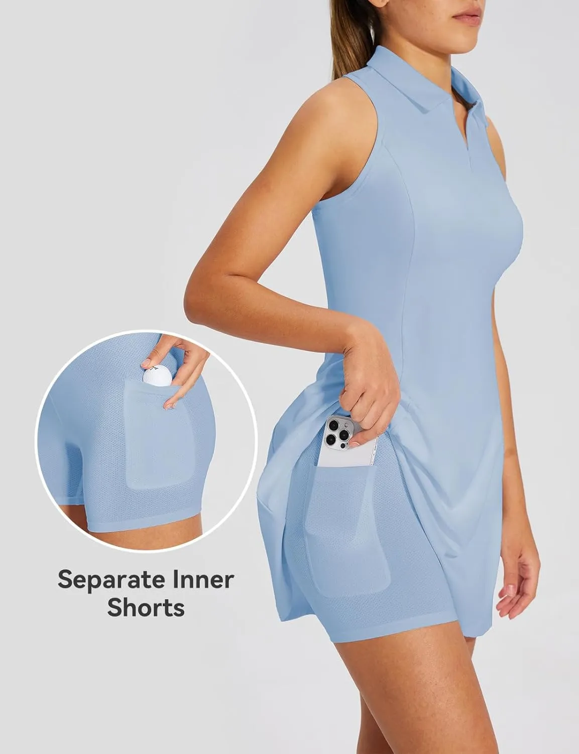 baleaf Womens Golf Dress Sleeveless Tennis Dresses with Built in Shorts Pockets Racerback Workout Athletic