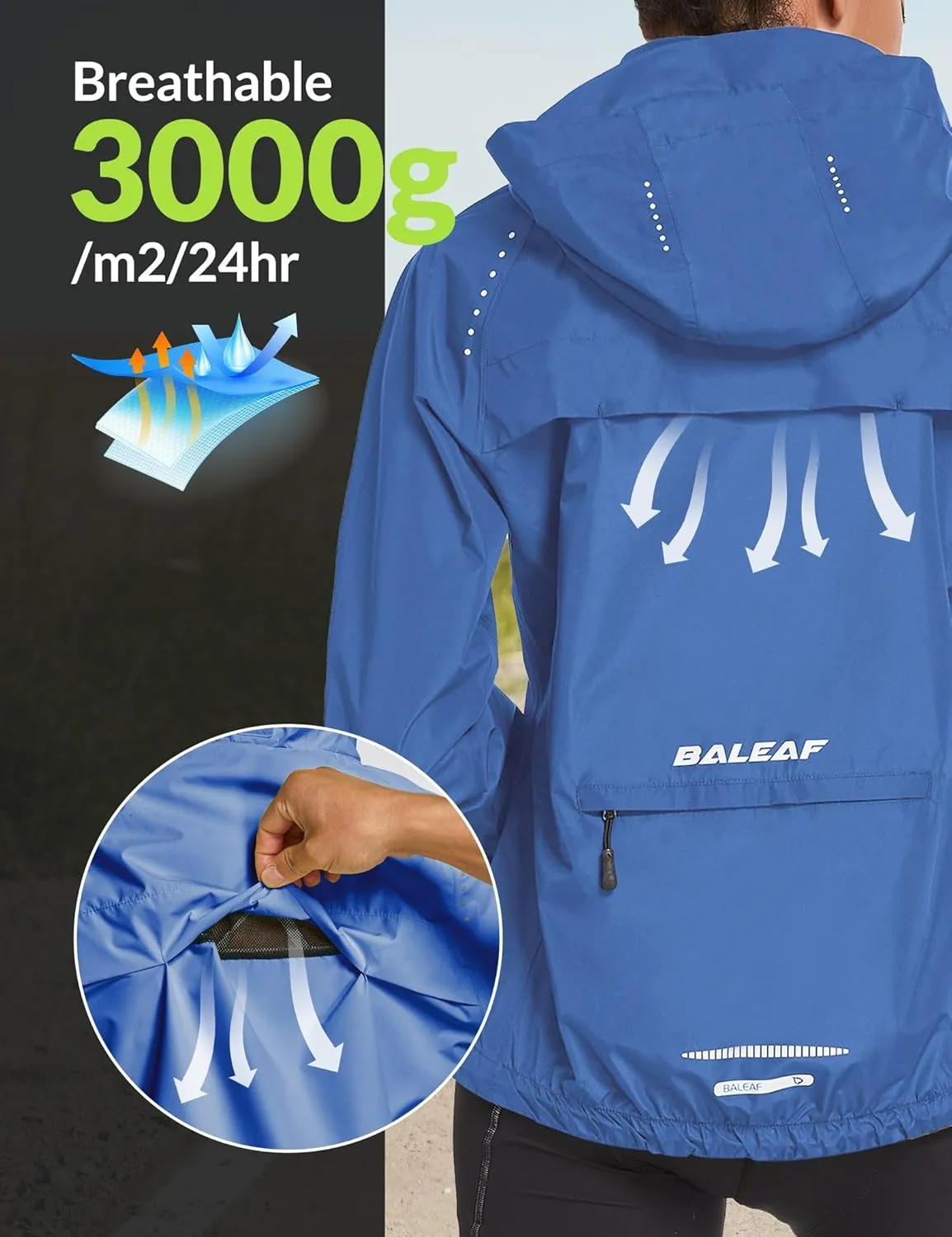 baleaf Women's Rain Jackets Waterproof Windbreaker Packable Running Lightweight Cycling Jacket Reflective Hooded