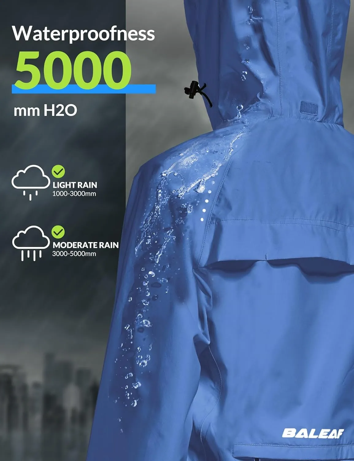 baleaf Women's Rain Jackets Waterproof Windbreaker Packable Running Lightweight Cycling Jacket Reflective Hooded