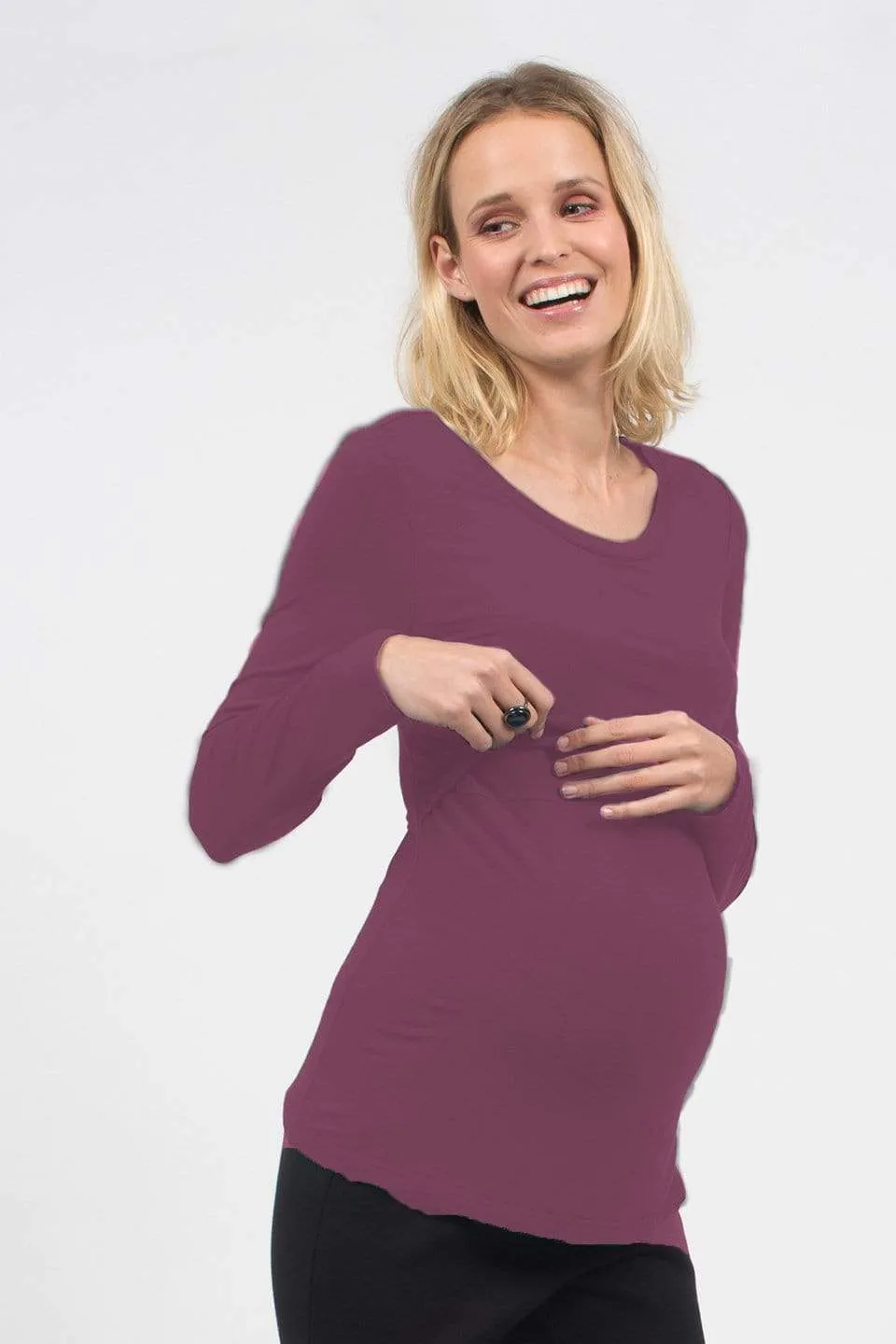 Belva Long Sleeved Round Neck Tee Eggplant