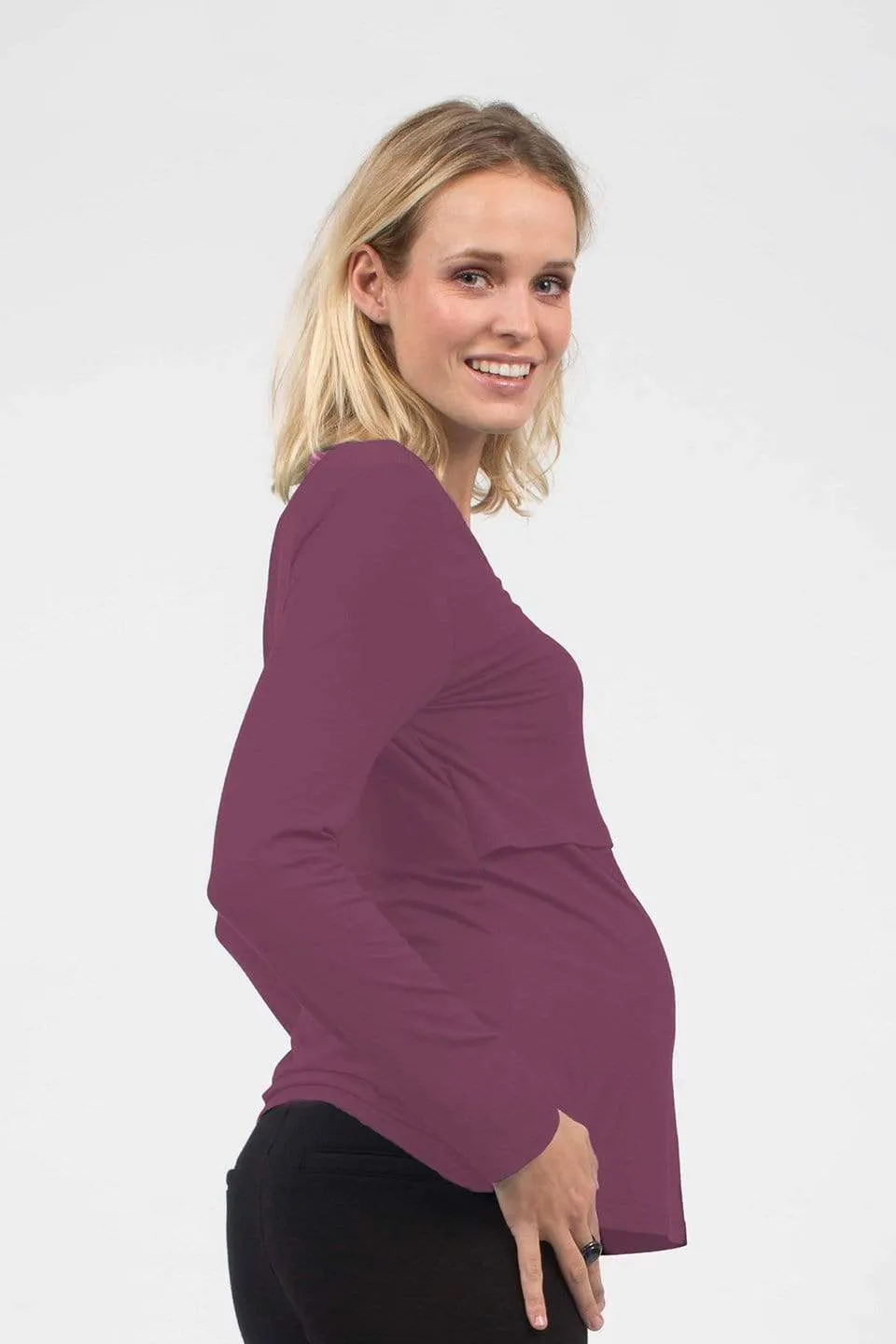 Belva Long Sleeved Round Neck Tee Eggplant