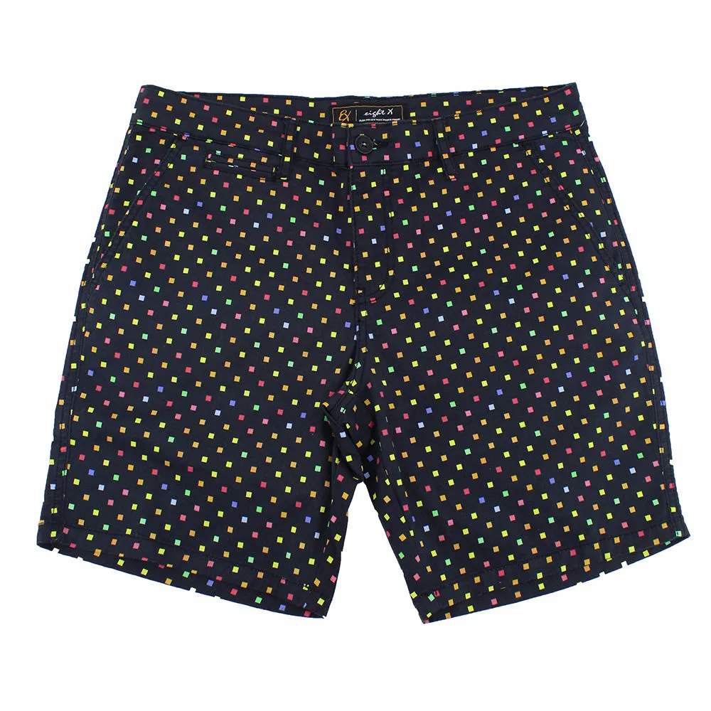 Black Colorful Squares Print Shorts