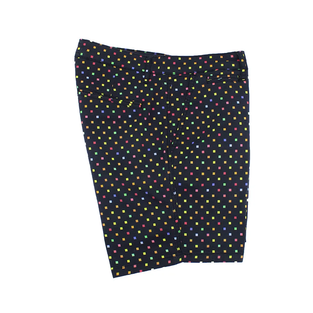 Black Colorful Squares Print Shorts