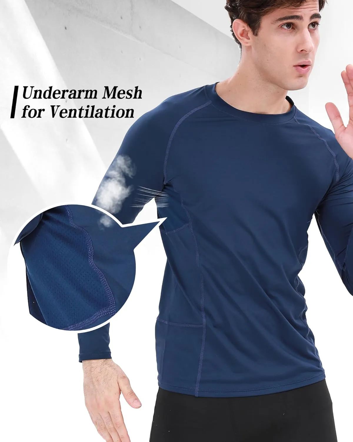 BOOMCOOL 3 Pack Long Sleeve Compression Shirts for Men Workout Clothes Gym T Shirt for Rash Guard Sports Undershirt