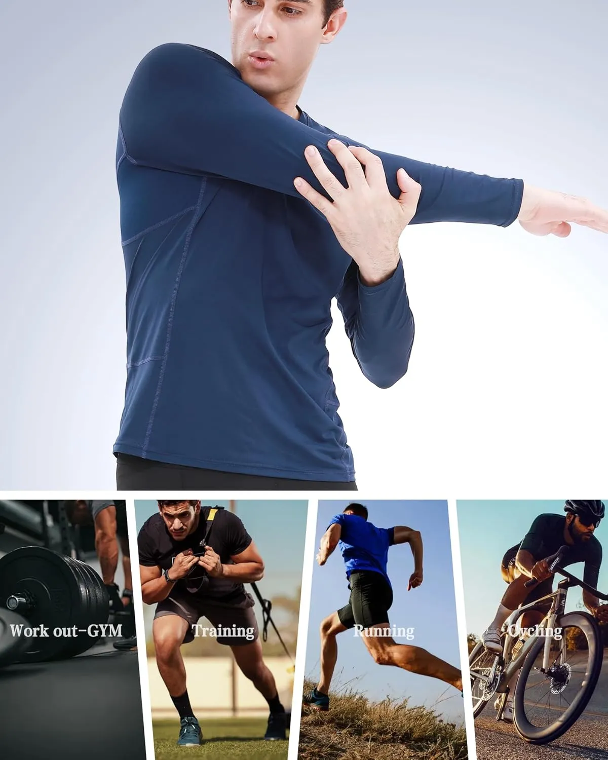 BOOMCOOL 3 Pack Long Sleeve Compression Shirts for Men Workout Clothes Gym T Shirt for Rash Guard Sports Undershirt