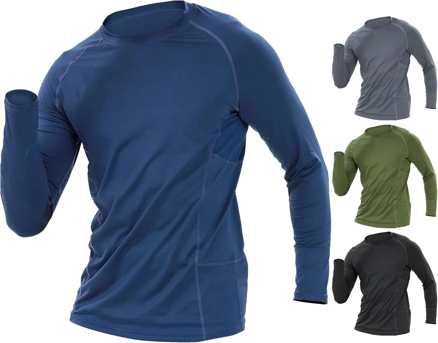 BOOMCOOL 3 Pack Long Sleeve Compression Shirts for Men Workout Clothes Gym T Shirt for Rash Guard Sports Undershirt
