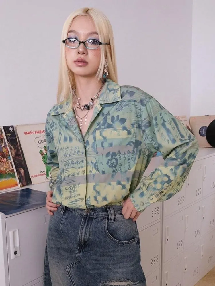 Casual niche print long-sleeved shirt【s0000003397】