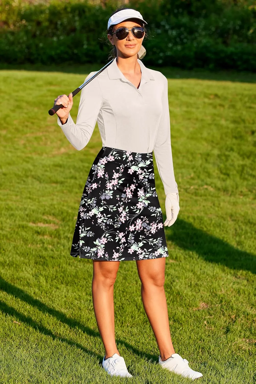 COOrun Women's 20" Knee Length Skorts Skirts Athletic Tennis Skorts Long Golf Skirt with Pockets Modest Skirts