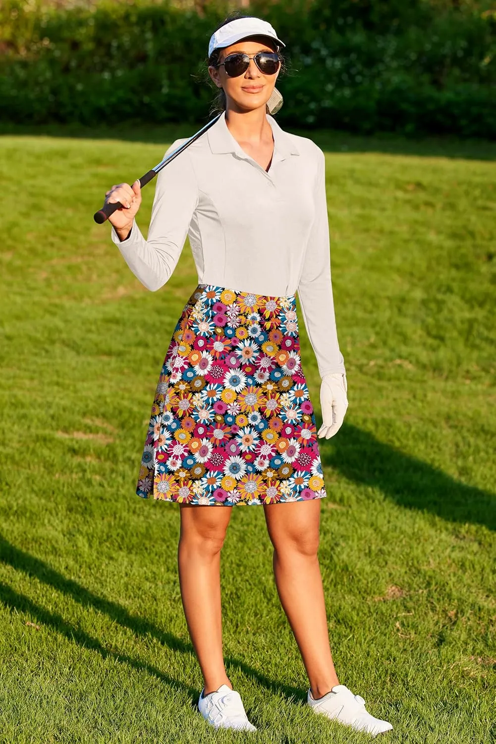 COOrun Women's 20" Knee Length Skorts Skirts Athletic Tennis Skorts Long Golf Skirt with Pockets Modest Skirts