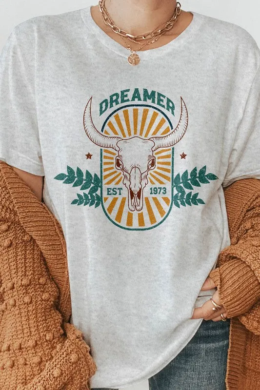 Dreamer Cow Skull Western Graphic Tee