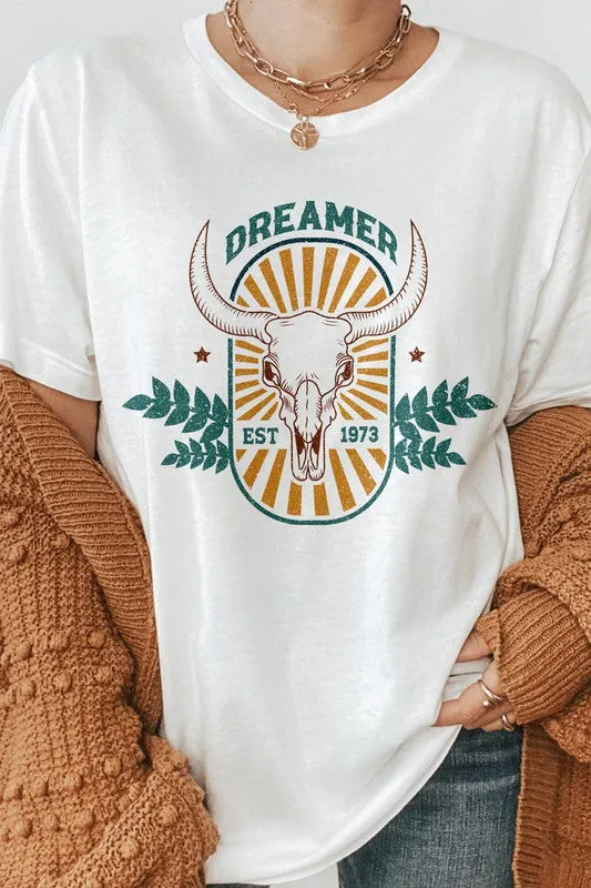 Dreamer Cow Skull Western Graphic Tee