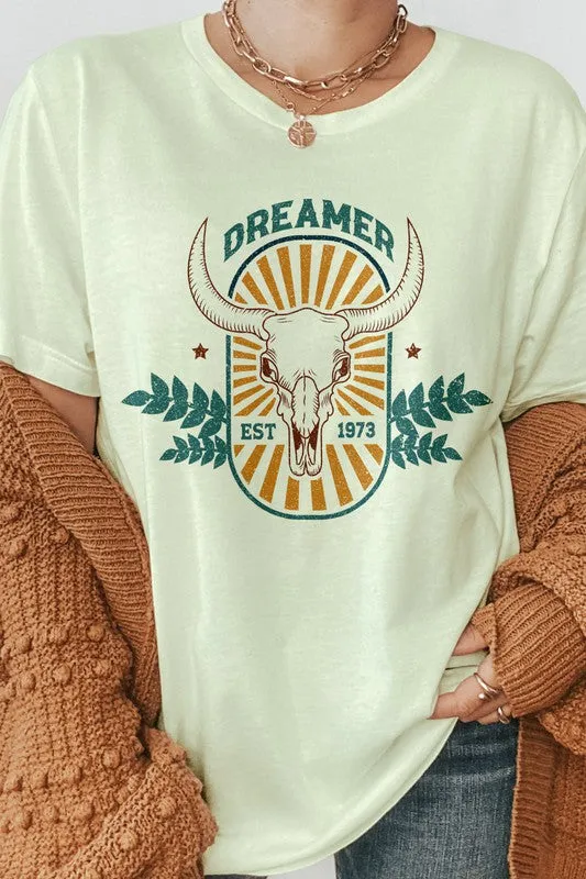 Dreamer Cow Skull Western Graphic Tee