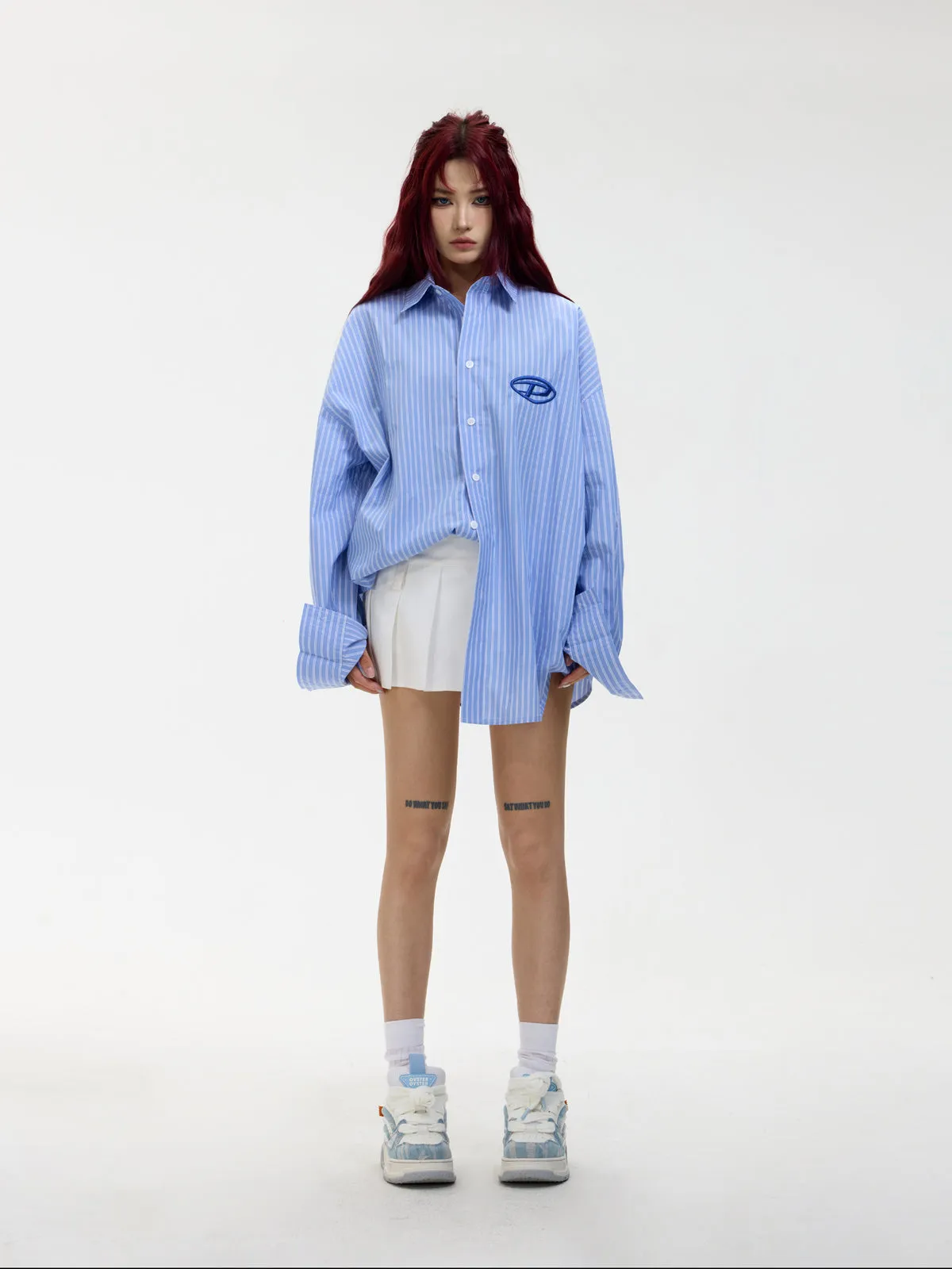 Embroidered Stripes Loose Long-sleeved Shirt【s0000004180】