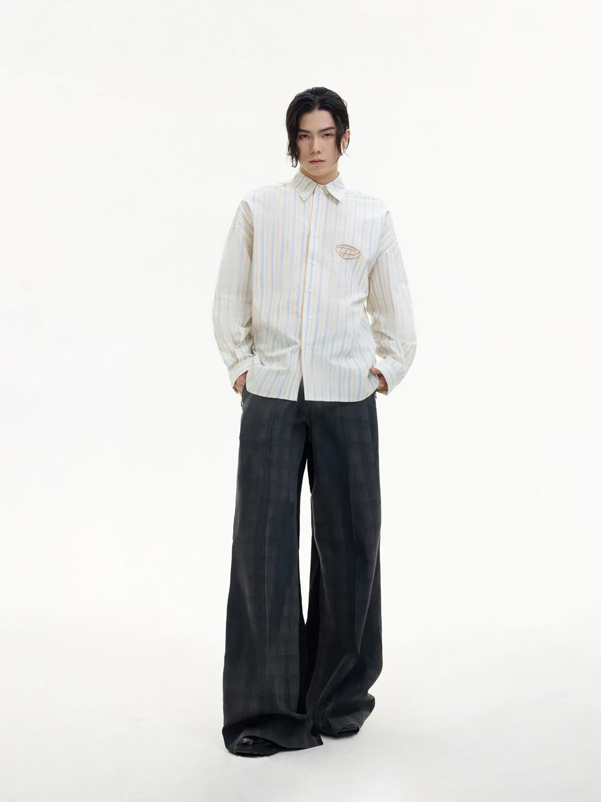 Embroidered Stripes Loose Long-sleeved Shirt【s0000004180】