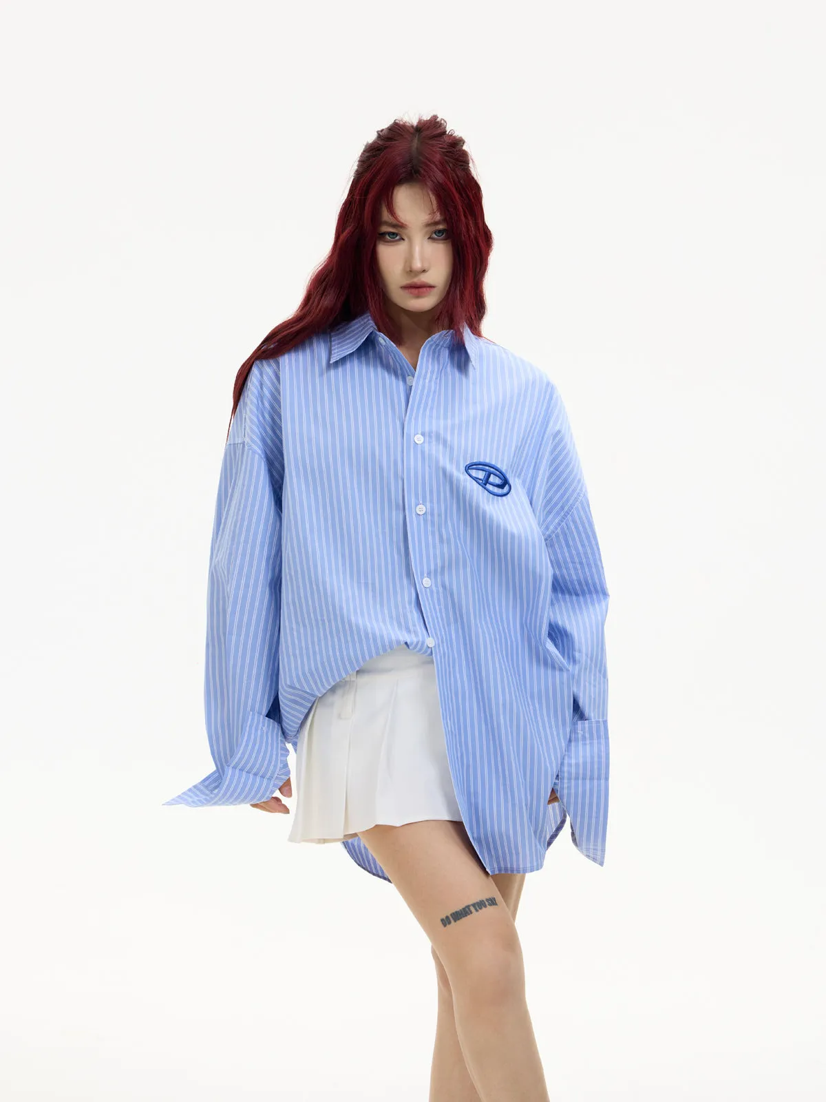 Embroidered Stripes Loose Long-sleeved Shirt【s0000004180】
