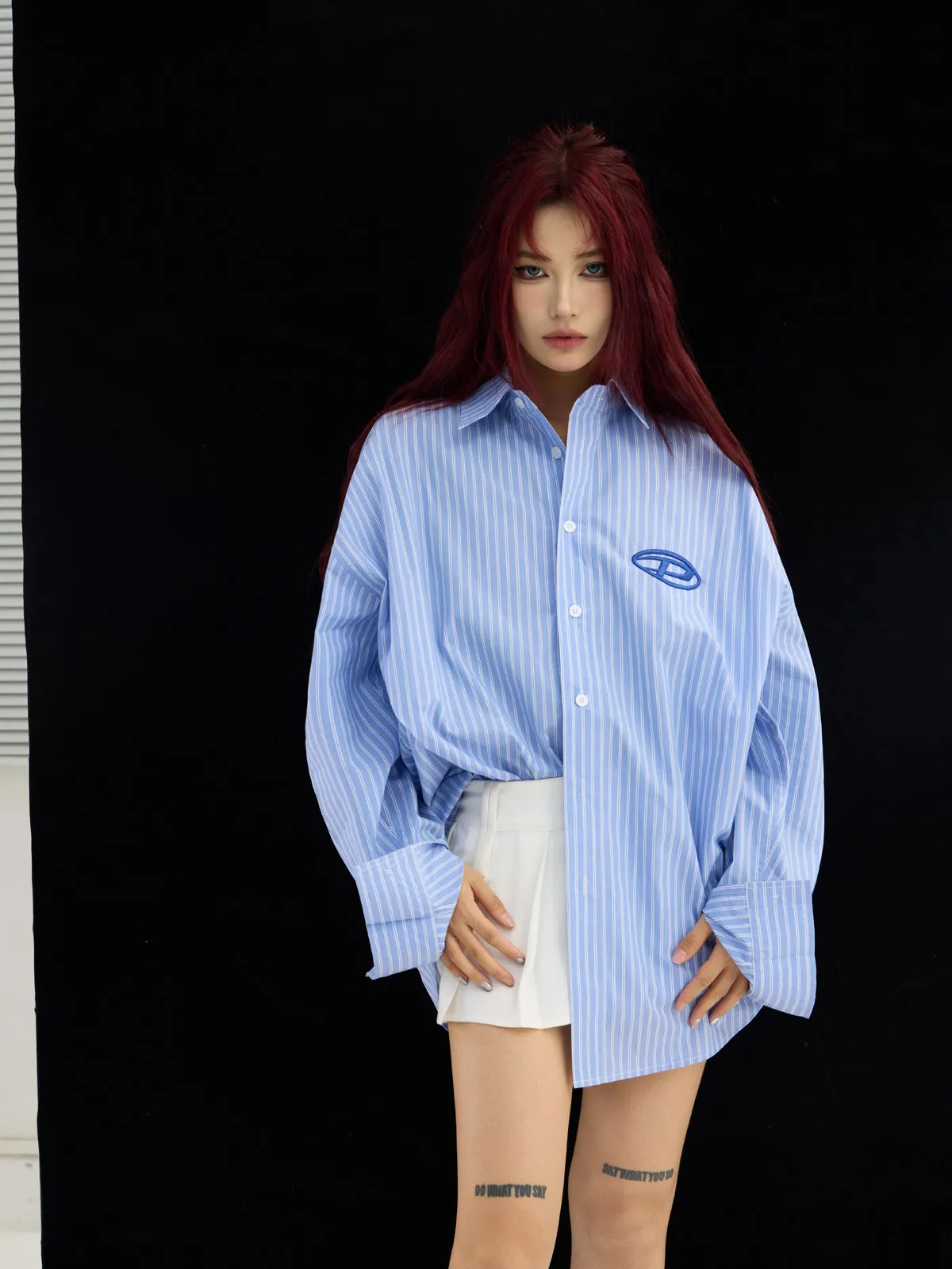 Embroidered Stripes Loose Long-sleeved Shirt【s0000004180】