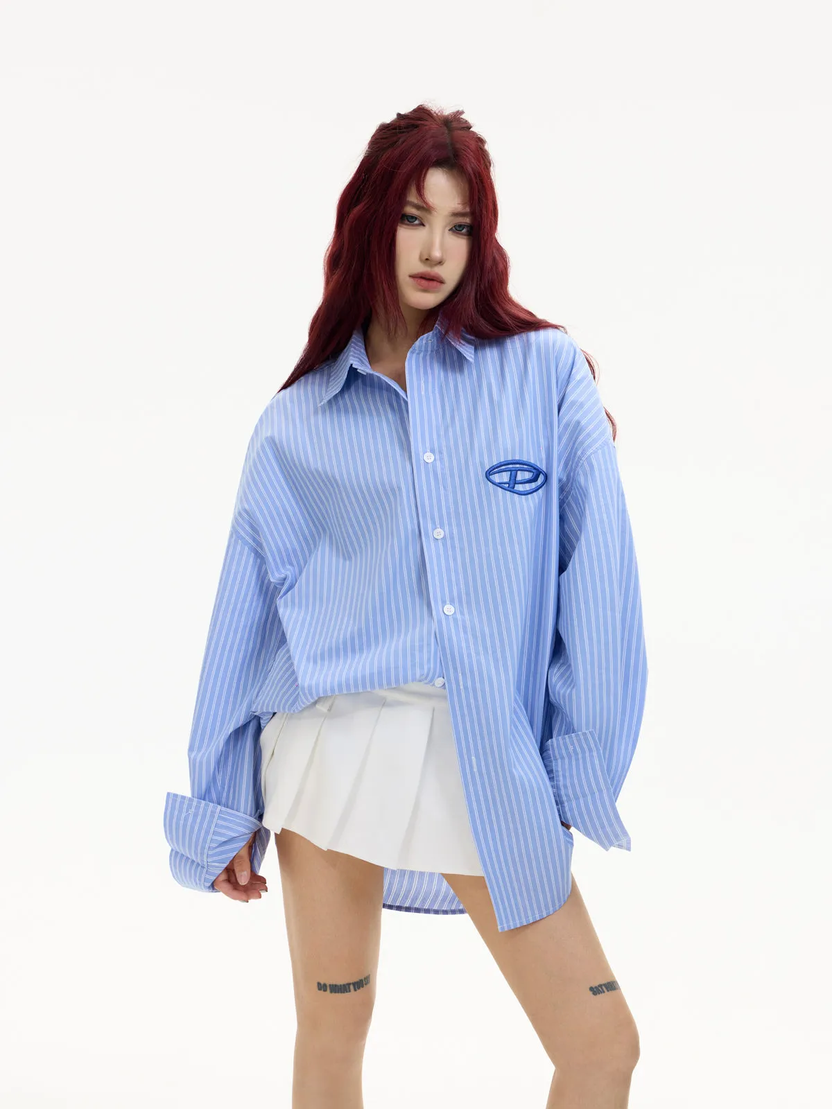 Embroidered Stripes Loose Long-sleeved Shirt【s0000004180】