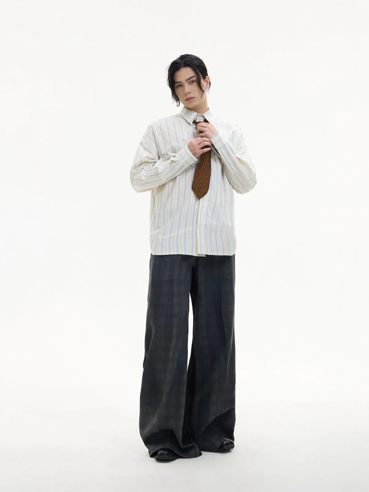 Embroidered Stripes Loose Long-sleeved Shirt【s0000004180】