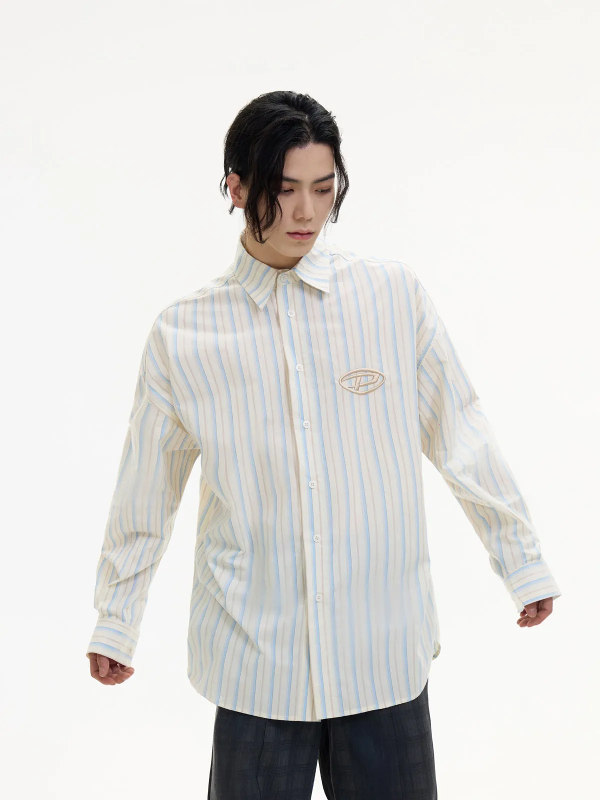 Embroidered Stripes Loose Long-sleeved Shirt【s0000004180】