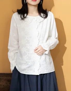 Embroidery Lace Long-sleeved Cotton Shirt