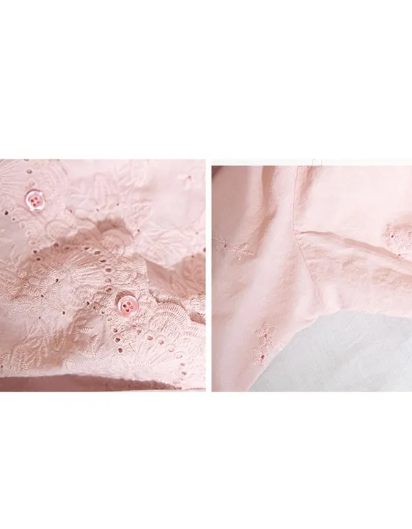 Embroidery Lace Long-sleeved Cotton Shirt
