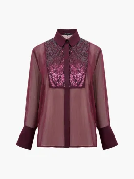 French Connection Hana Adalynn Sequin Bib Shirt - Burgundy Red