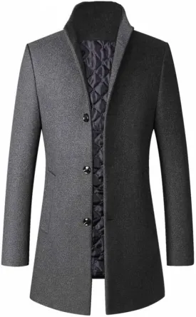 FTCayanz Men's Trench Coat Wool Blend Slim Fit Top Coat Single Breasted Business Overcoat