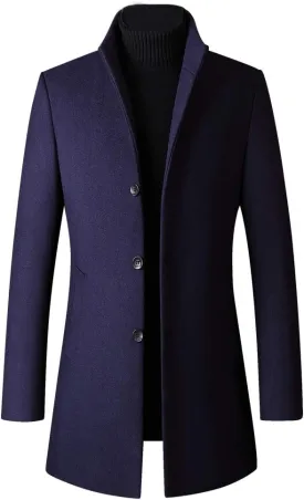 FTCayanz Men's Trench Coat Wool Blend Slim Fit Top Coat Single Breasted Business Overcoat