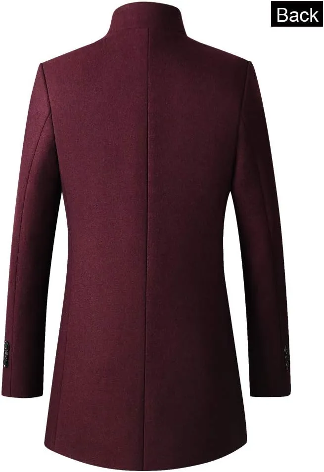 FTCayanz Men's Trench Coat Wool Blend Slim Fit Top Coat Single Breasted Business Overcoat