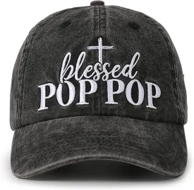InnoBeta Blessed Pop Pop Gifts Hat for Grandpa, Poppop Gifts for Fathers Day, Christmas, Birthday, Adjustable Embroidered Baseball Cap