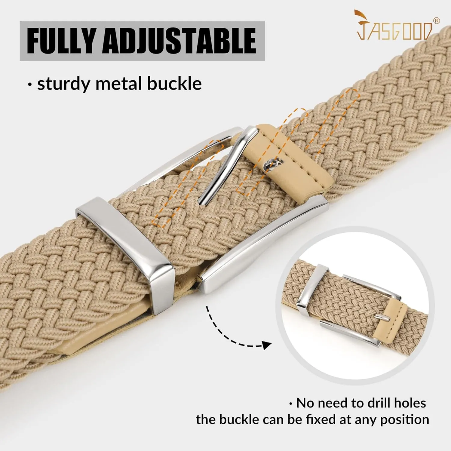 JASGOOD Stretchy Braided Belt for Men Elastic Woven Belt for Jeans Pants 1 3/8" Casual Men Women Golf Belt, Gift Box