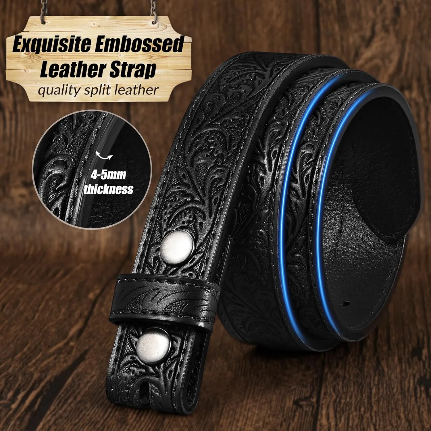 Kids Western Belt for Boys Girls, Embossed Genuine Leather Cowboy Cowgirl Belt for Jeans Pant Dresses Gift