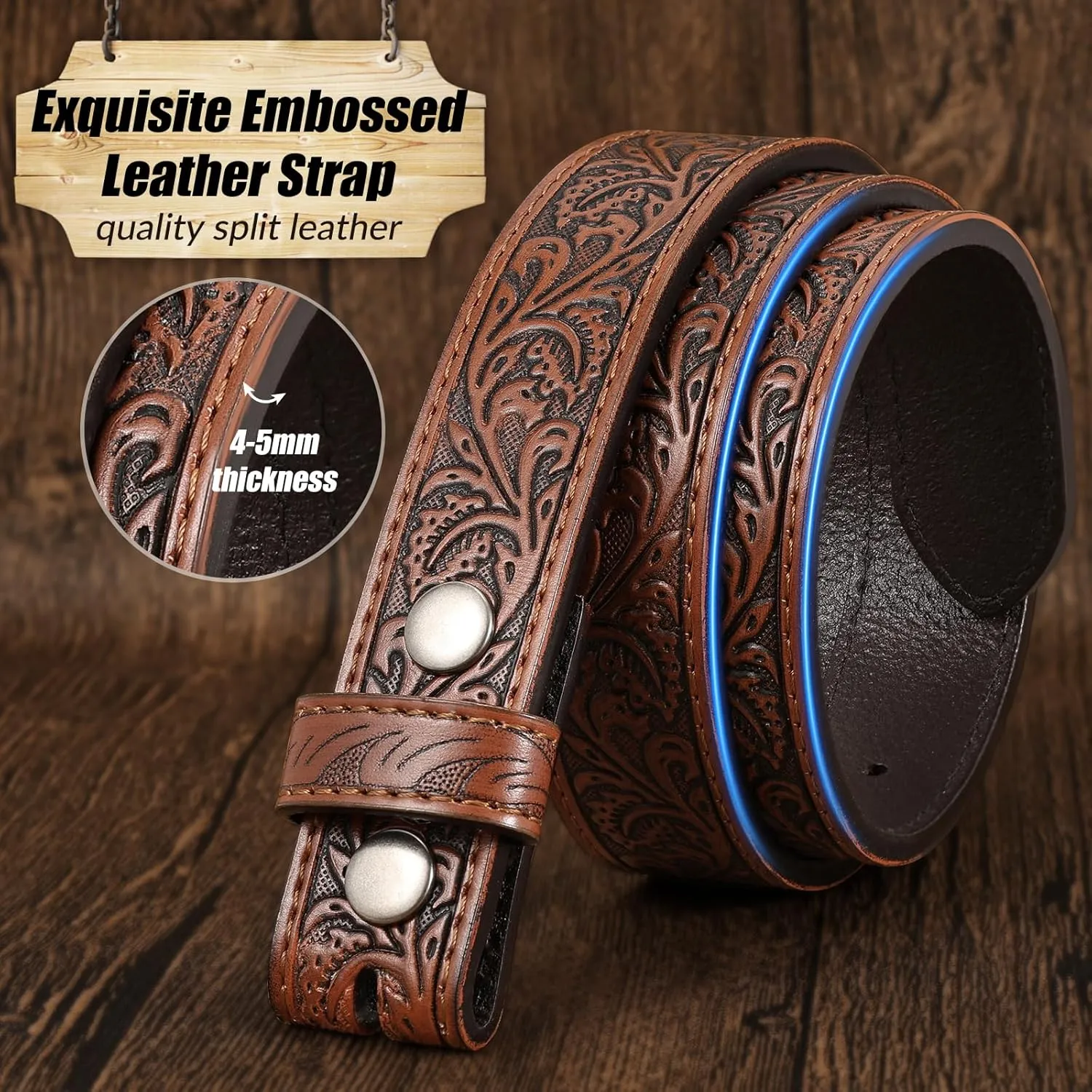 Kids Western Belt for Boys Girls, Embossed Genuine Leather Cowboy Cowgirl Belt for Jeans Pant Dresses Gift