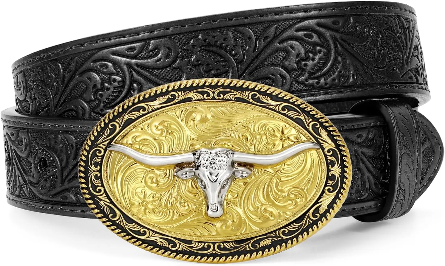Kids Western Belt for Boys Girls, Embossed Genuine Leather Cowboy Cowgirl Belt for Jeans Pant Dresses Gift